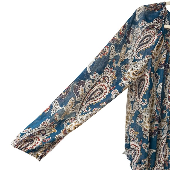 Bundle Lot of 2 Lucky Brand Boho Blouse Tops Size LG Blue Black Floral Casual - Picture 9 of 11